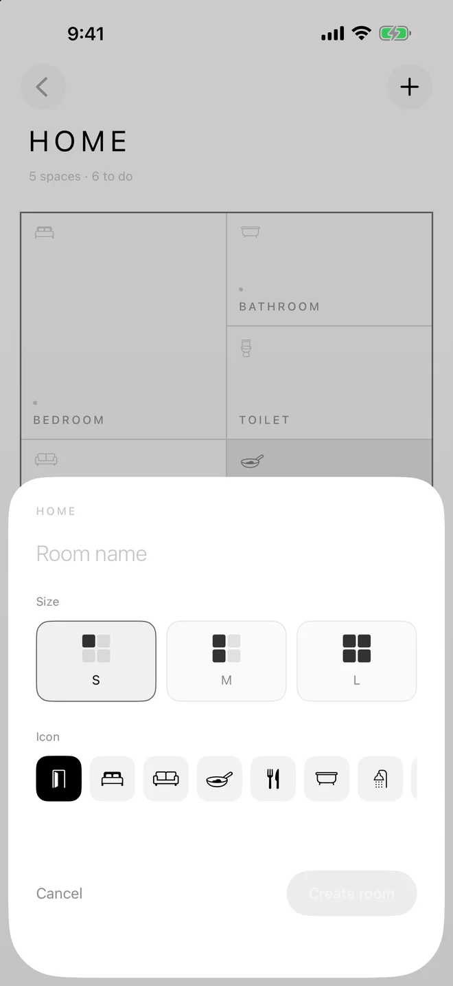 Creating a room with size S, M or L